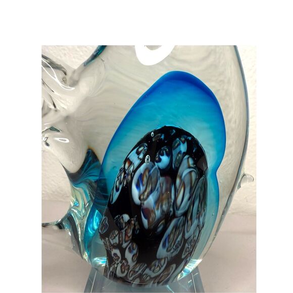 Handblown Murano? Glass Angel Fish Art Sculpture Bubbles Footed Plate 10” - Picture 7 of 8